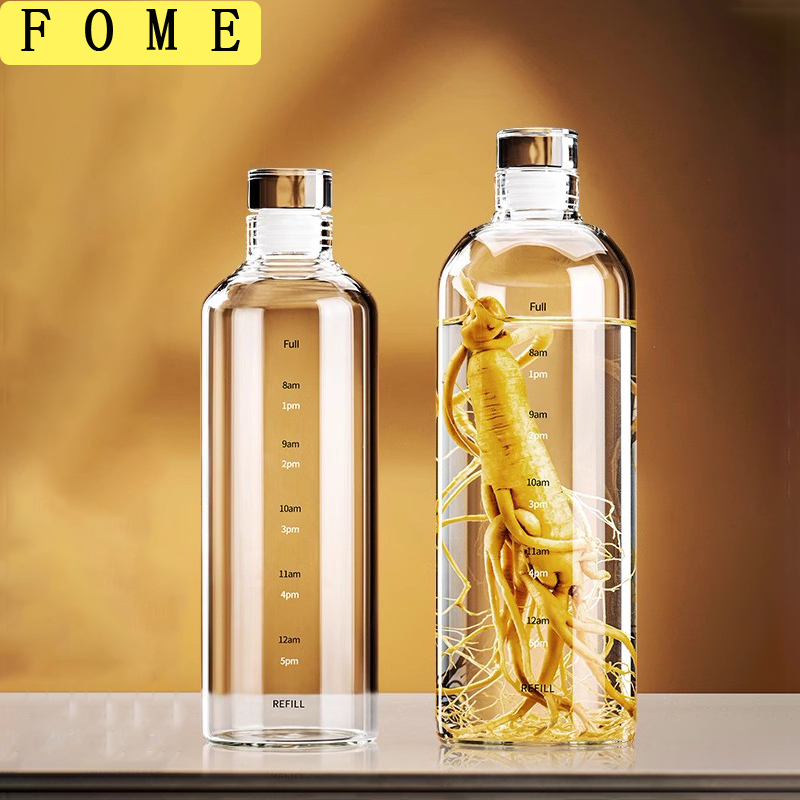 Outdoor Sport Glass Water Bottle - FOME Sport-Wasserflasche aus Glas mit Zeitskala,