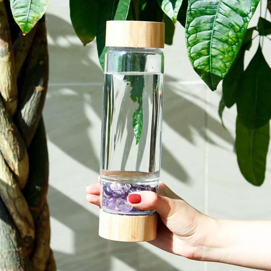 Outdoor Sport Glass Water Bottle - Große Durchmesser Kristall Natürliche Erz Flaschen